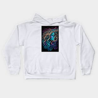 Neon Blacklight Portrait of A Woman Kids Hoodie